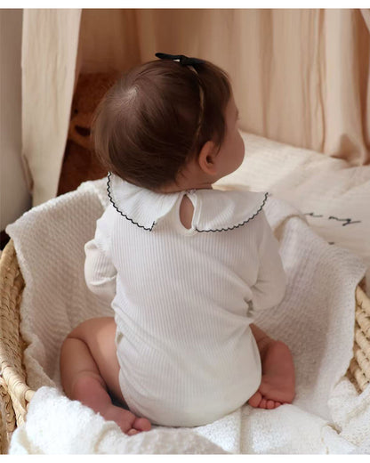 Lace Collar Ribbed Romper レース襟 長袖ロンパース【mh0012341】 Beitaoya