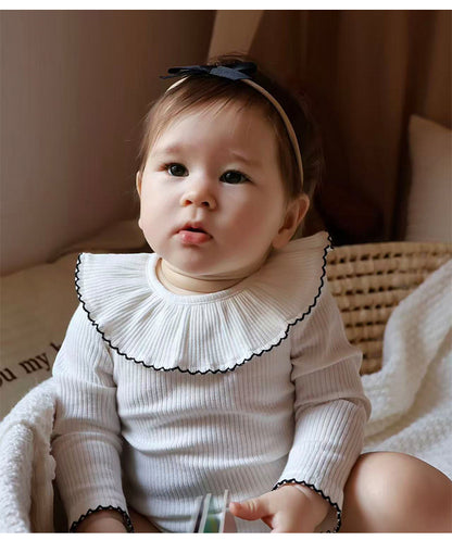 Lace Collar Ribbed Romper レース襟 長袖ロンパース【mh0012341】 Beitaoya