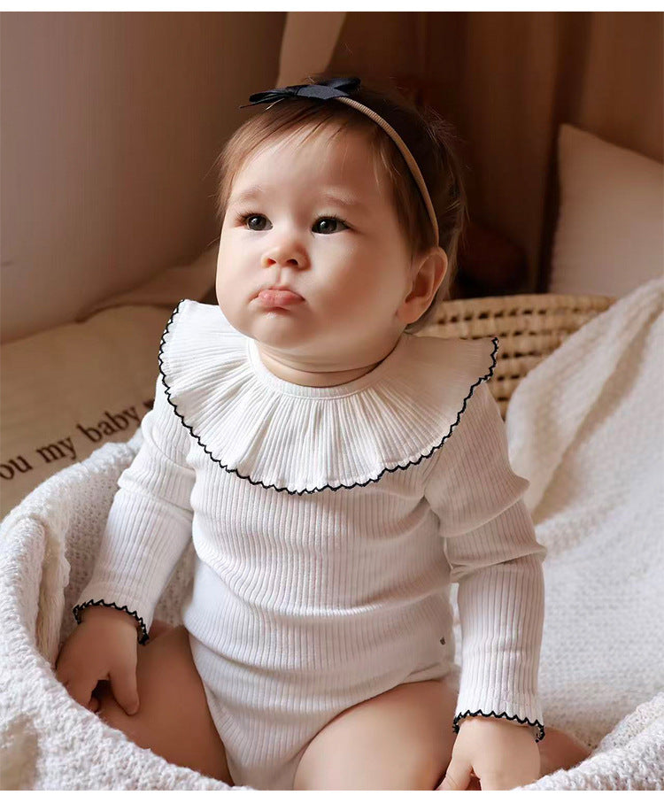 Lace Collar Ribbed Romper レース襟 長袖ロンパース【mh0012341】 Beitaoya