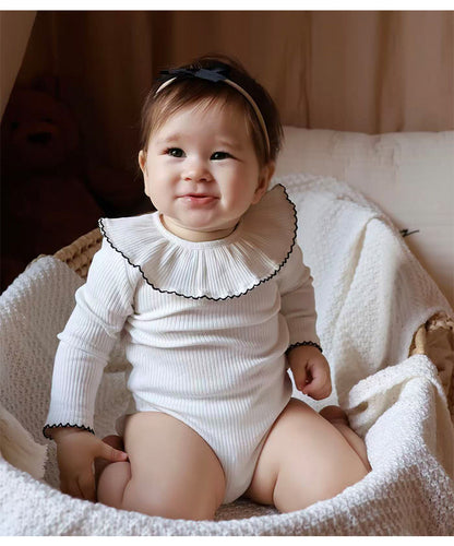 Lace Collar Ribbed Romper レース襟 長袖ロンパース【mh0012341】 Beitaoya