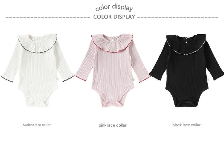 Lace Collar Ribbed Romper レース襟 長袖ロンパース【mh0012341】 Beitaoya