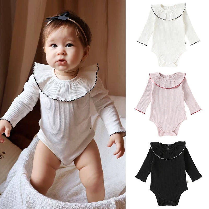 Lace Collar Ribbed Romper レース襟 長袖ロンパース【mh0012341】 mamahalo shop