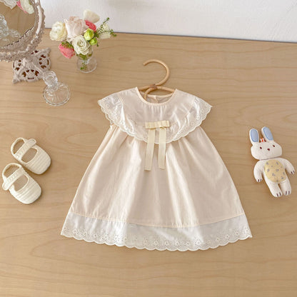 Lace Collar Ribbon Cotton Dress レース襟 リボン ノースリーブ ワンピース【mh0012712】 angou ノースリーブワンピース