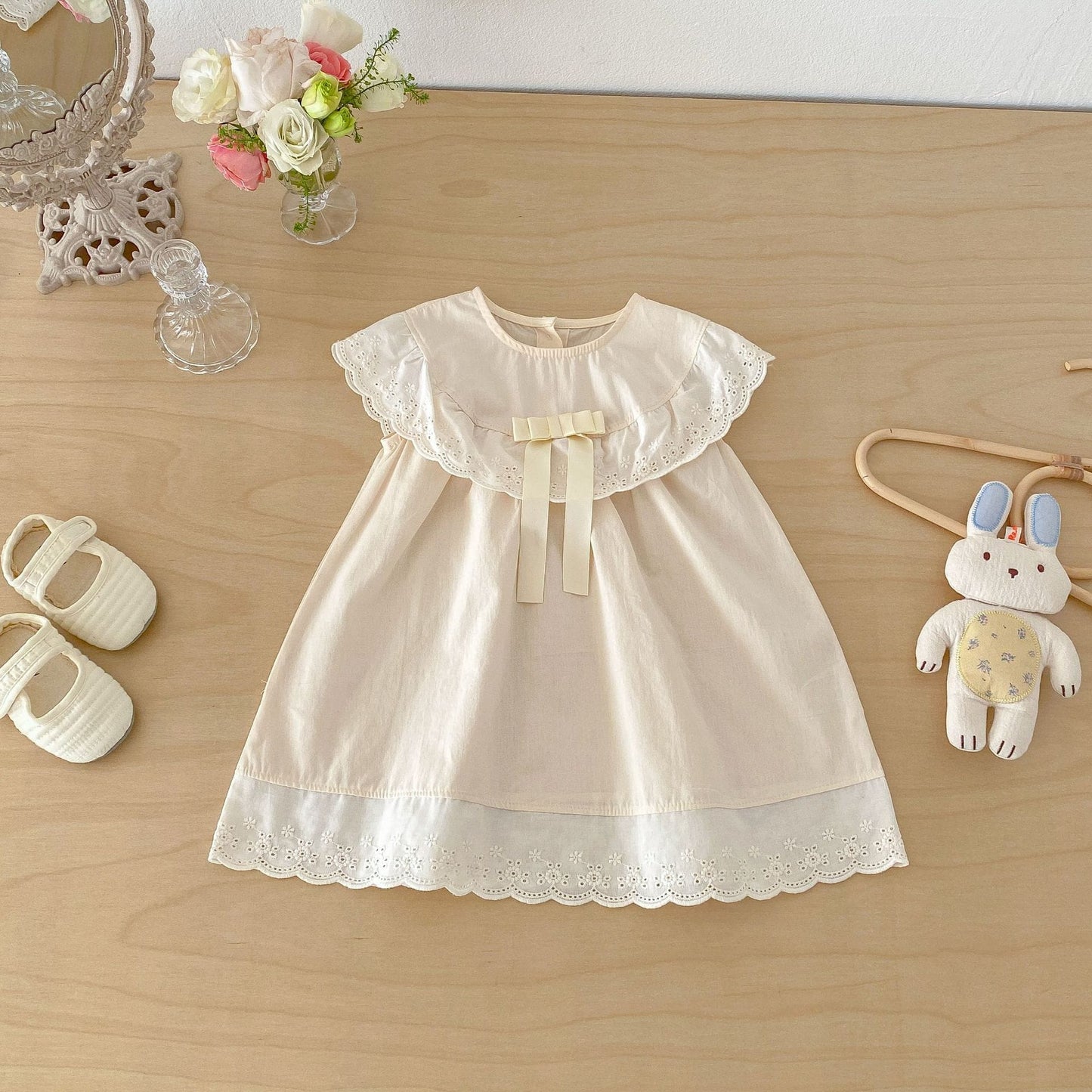 Lace Collar Ribbon Cotton Dress レース襟 リボン ノースリーブ ワンピース【mh0012712】 angou ノースリーブワンピース