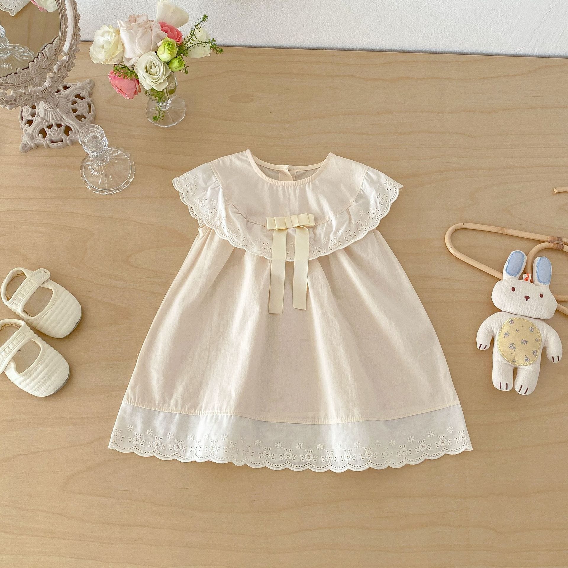 Lace Collar Ribbon Cotton Dress レース襟 リボン ノースリーブ ワンピース【mh0012712】 angou ノースリーブワンピース
