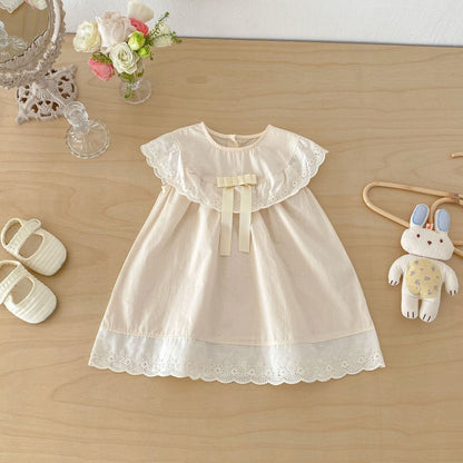 Lace Collar Ribbon Cotton Dress レース襟 リボン ノースリーブ ワンピース【mh0012712】 angou ノースリーブワンピース
