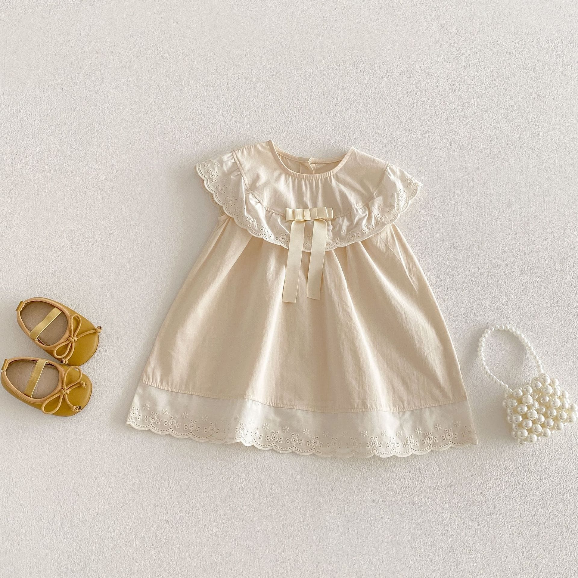 Lace Collar Ribbon Cotton Dress レース襟 リボン ノースリーブ ワンピース【mh0012712】 angou ノースリーブワンピース