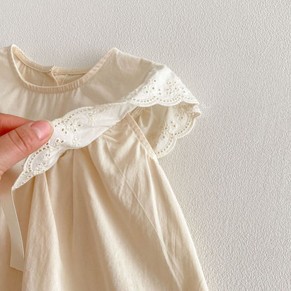 Lace Collar Ribbon Cotton Dress レース襟 リボン ノースリーブ ワンピース【mh0012712】 angou ノースリーブワンピース