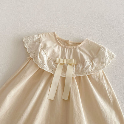 Lace Collar Ribbon Cotton Dress レース襟 リボン ノースリーブ ワンピース【mh0012712】 angou ノースリーブワンピース