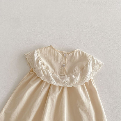 Lace Collar Ribbon Cotton Dress レース襟 リボン ノースリーブ ワンピース【mh0012712】 angou ノースリーブワンピース