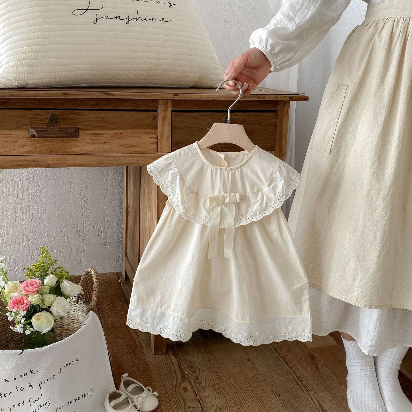 Lace Collar Ribbon Cotton Dress レース襟 リボン ノースリーブ ワンピース【mh0012712】 angou ノースリーブワンピース