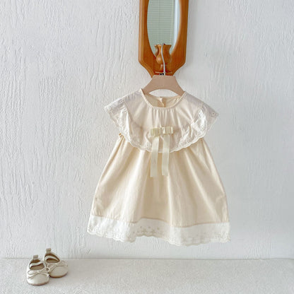 Lace Collar Ribbon Cotton Dress レース襟 リボン ノースリーブ ワンピース【mh0012712】 angou ノースリーブワンピース