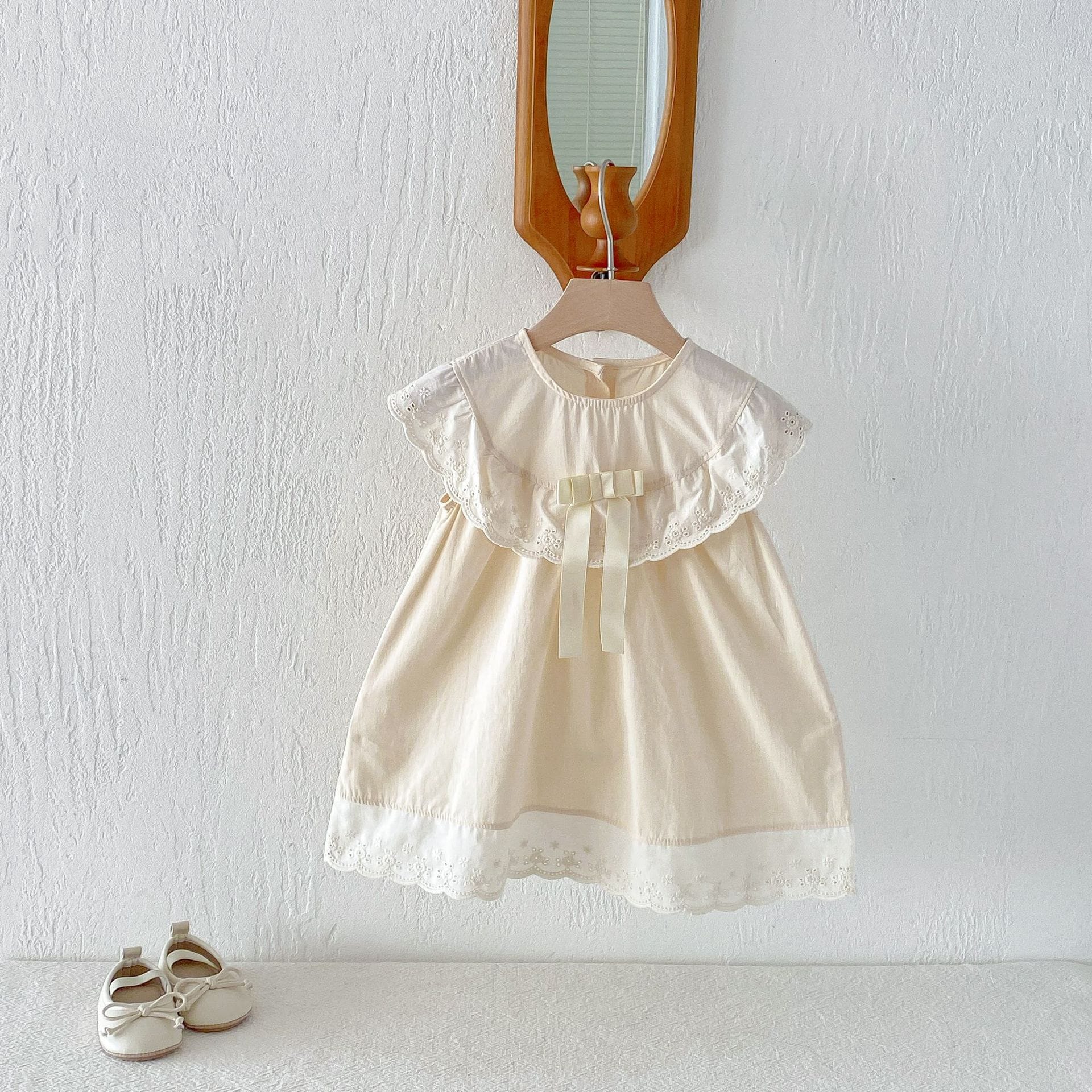 Lace Collar Ribbon Cotton Dress レース襟 リボン ノースリーブ ワンピース【mh0012712】 angou ノースリーブワンピース