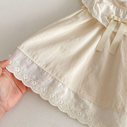 Lace Collar Ribbon Cotton Dress レース襟 リボン ノースリーブ ワンピース【mh0012712】 angou ノースリーブワンピース