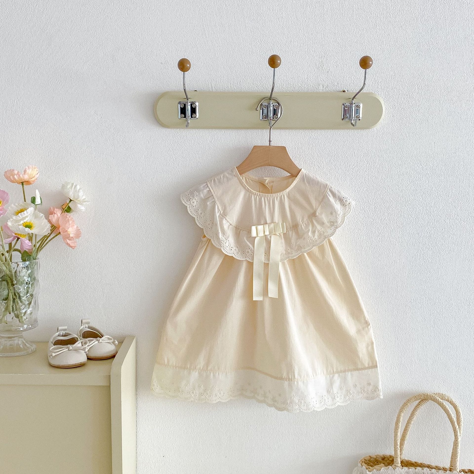 Lace Collar Ribbon Cotton Dress レース襟 リボン ノースリーブ ワンピース【mh0012712】 angou ノースリーブワンピース