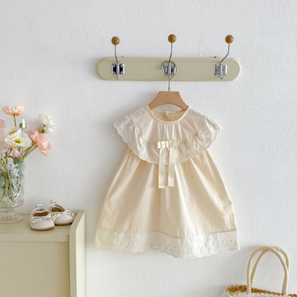 Lace Collar Ribbon Cotton Dress レース襟 リボン ノースリーブ ワンピース【mh0012712】 angou ノースリーブワンピース