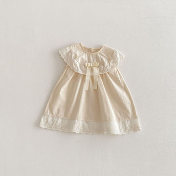 Lace Collar Ribbon Cotton Dress レース襟 リボン ノースリーブ ワンピース【mh0012712】 Apricot / 80cm angou ノースリーブワンピース