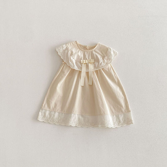 Lace Collar Ribbon Cotton Dress レース襟 リボン ノースリーブ ワンピース【mh0012712】 Apricot / 80cm angou ノースリーブワンピース