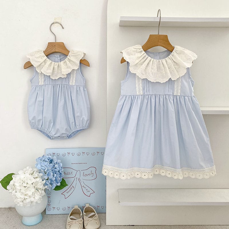 Lace Collar Romper Dress ラッフル ロンパース ミモレ丈ワンピース【mh0013162】 Aeg babyi ノースリーブロンパース