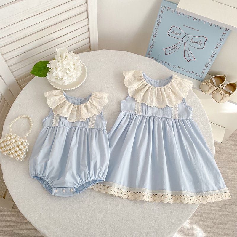 Lace Collar Romper Dress ラッフル ロンパース ミモレ丈ワンピース【mh0013162】 Aeg babyi ノースリーブロンパース