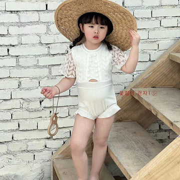Lace Cutout Backless One-Piece Swimwear レース 半袖ワンピース水着【mh0013345】 mamahalo kids ベビー用水着