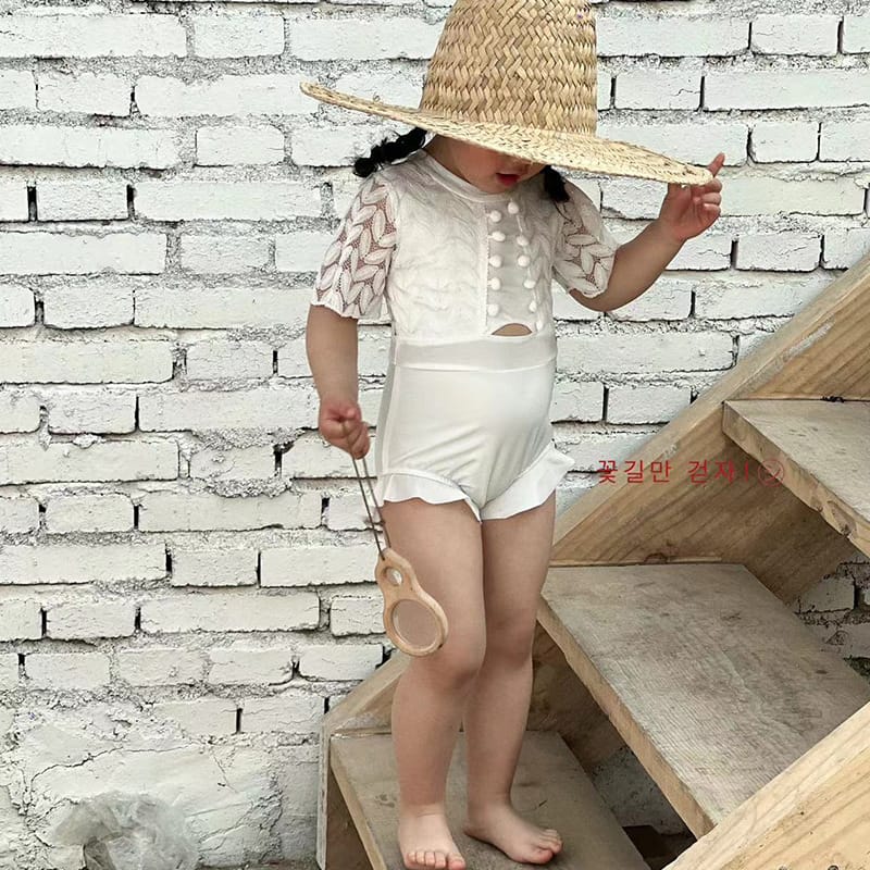 Lace Cutout Backless One-Piece Swimwear レース 半袖ワンピース水着【mh0013345】 mamahalo kids ベビー用水着