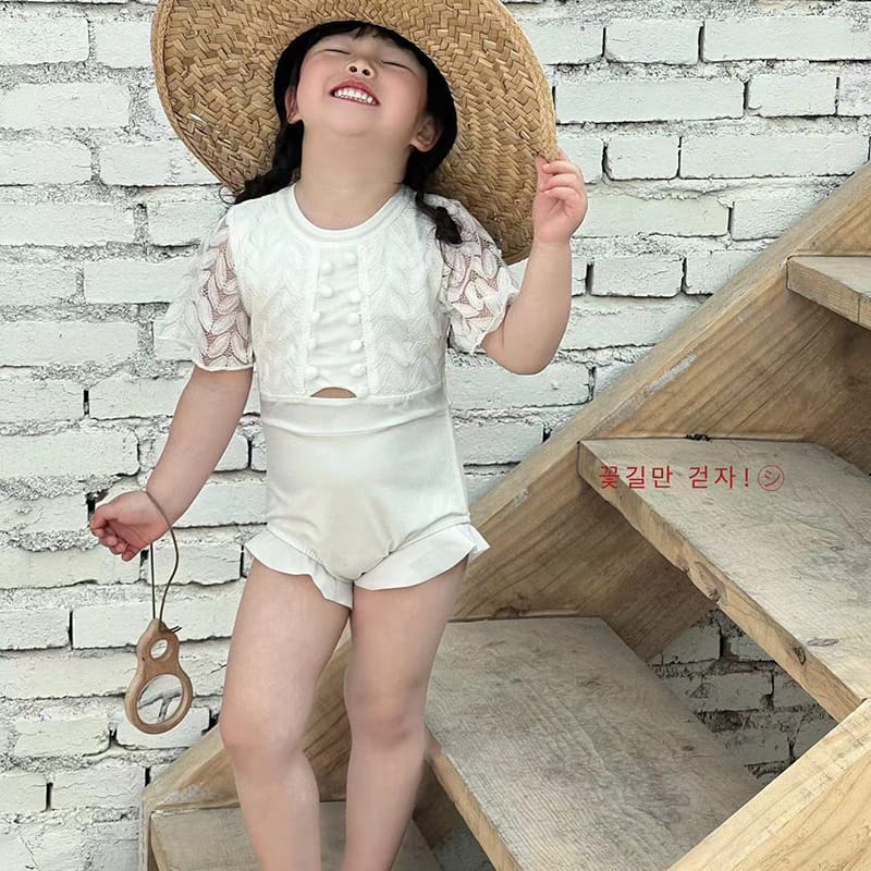 Lace Cutout Backless One-Piece Swimwear レース 半袖ワンピース水着【mh0013345】 mamahalo kids ベビー用水着