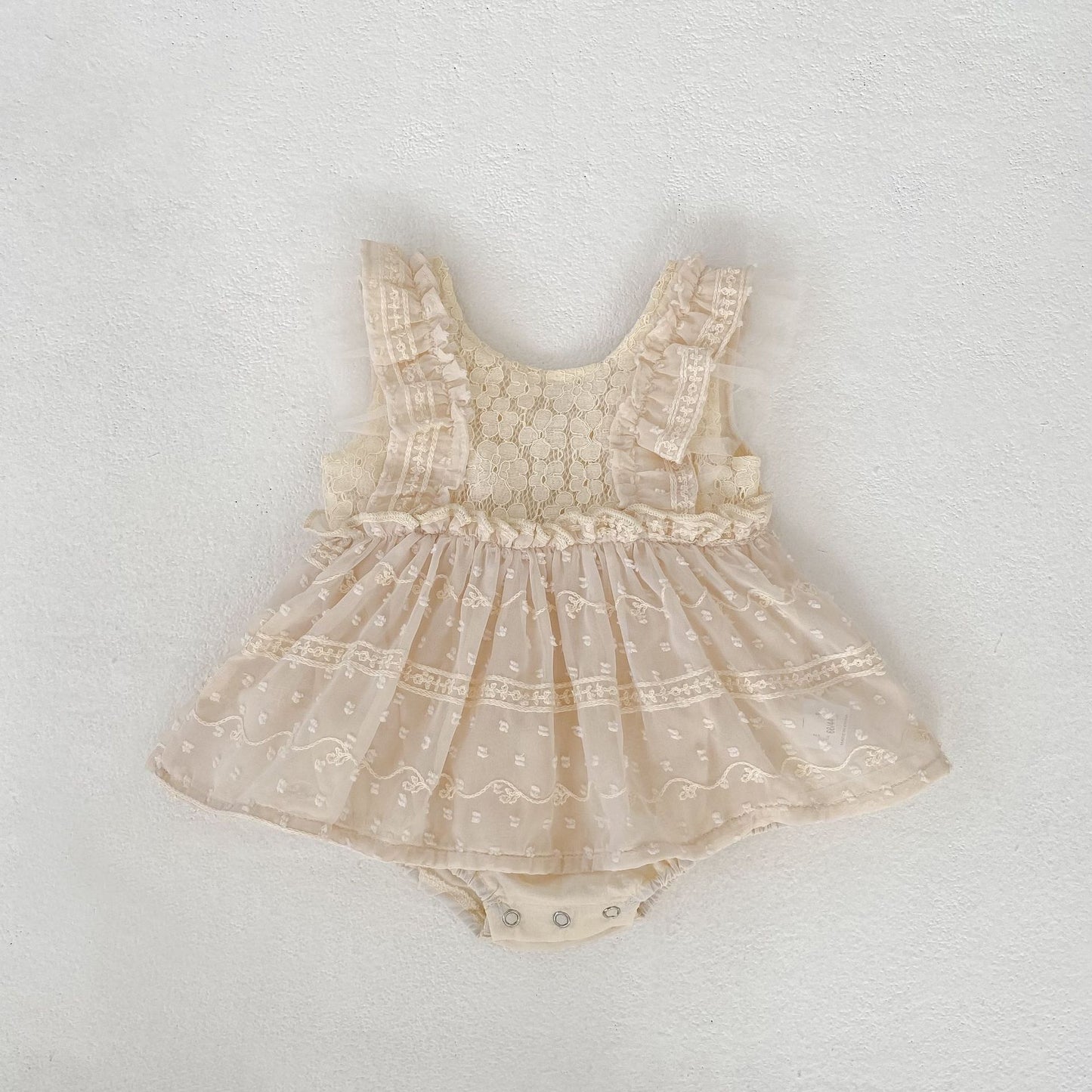 Lace Flutter Sleeve Bodysuit レース フリル袖 ロンパース【mh0012491】 Apricot / 66cm Engepapa ノースリーブロンパース