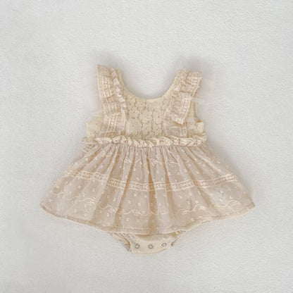 Lace Flutter Sleeve Bodysuit レース フリル袖 ロンパース【mh0012491】 Apricot / 66cm Engepapa ノースリーブロンパース