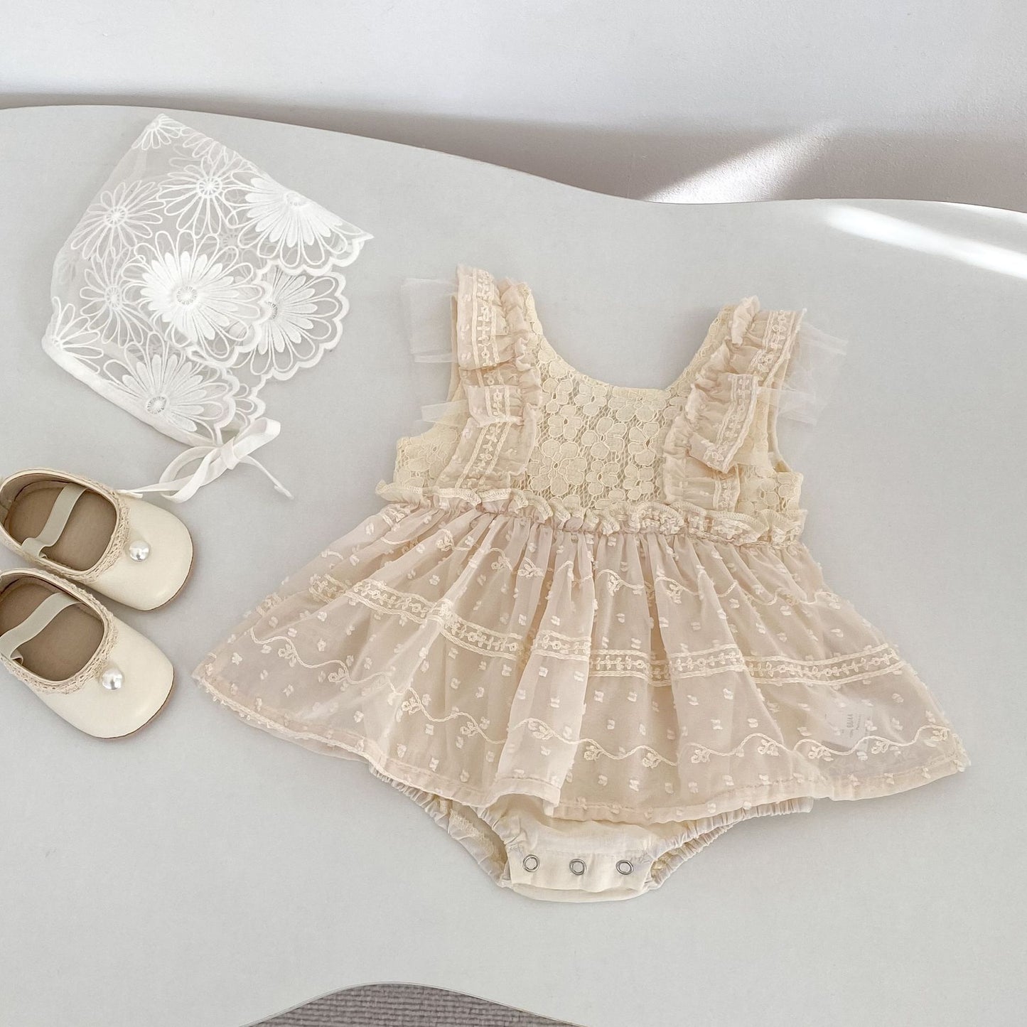 Lace Flutter Sleeve Bodysuit レース フリル袖 ロンパース【mh0012491】 Engepapa ノースリーブロンパース