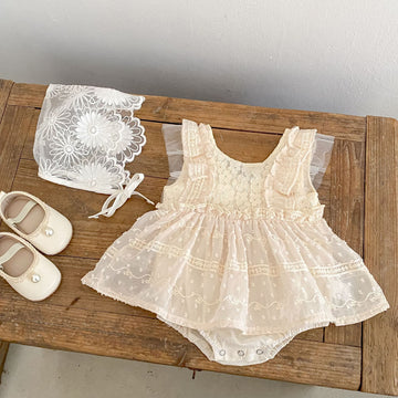 Lace Flutter Sleeve Bodysuit レース フリル袖 ロンパース【mh0012491】 Engepapa ノースリーブロンパース