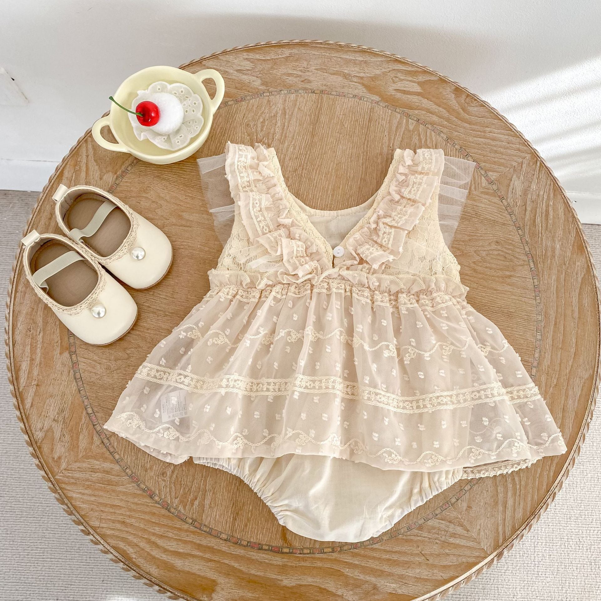 Lace Flutter Sleeve Bodysuit レース フリル袖 ロンパース【mh0012491】 Engepapa ノースリーブロンパース