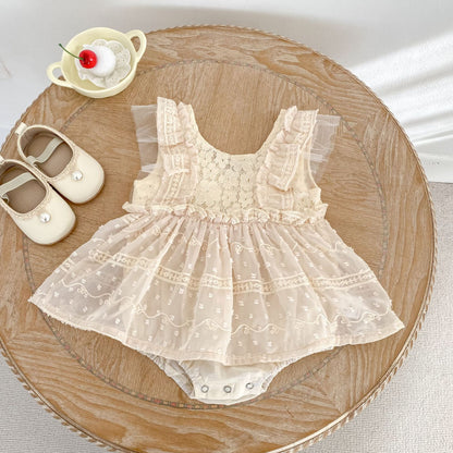 Lace Flutter Sleeve Bodysuit レース フリル袖 ロンパース【mh0012491】 Engepapa ノースリーブロンパース