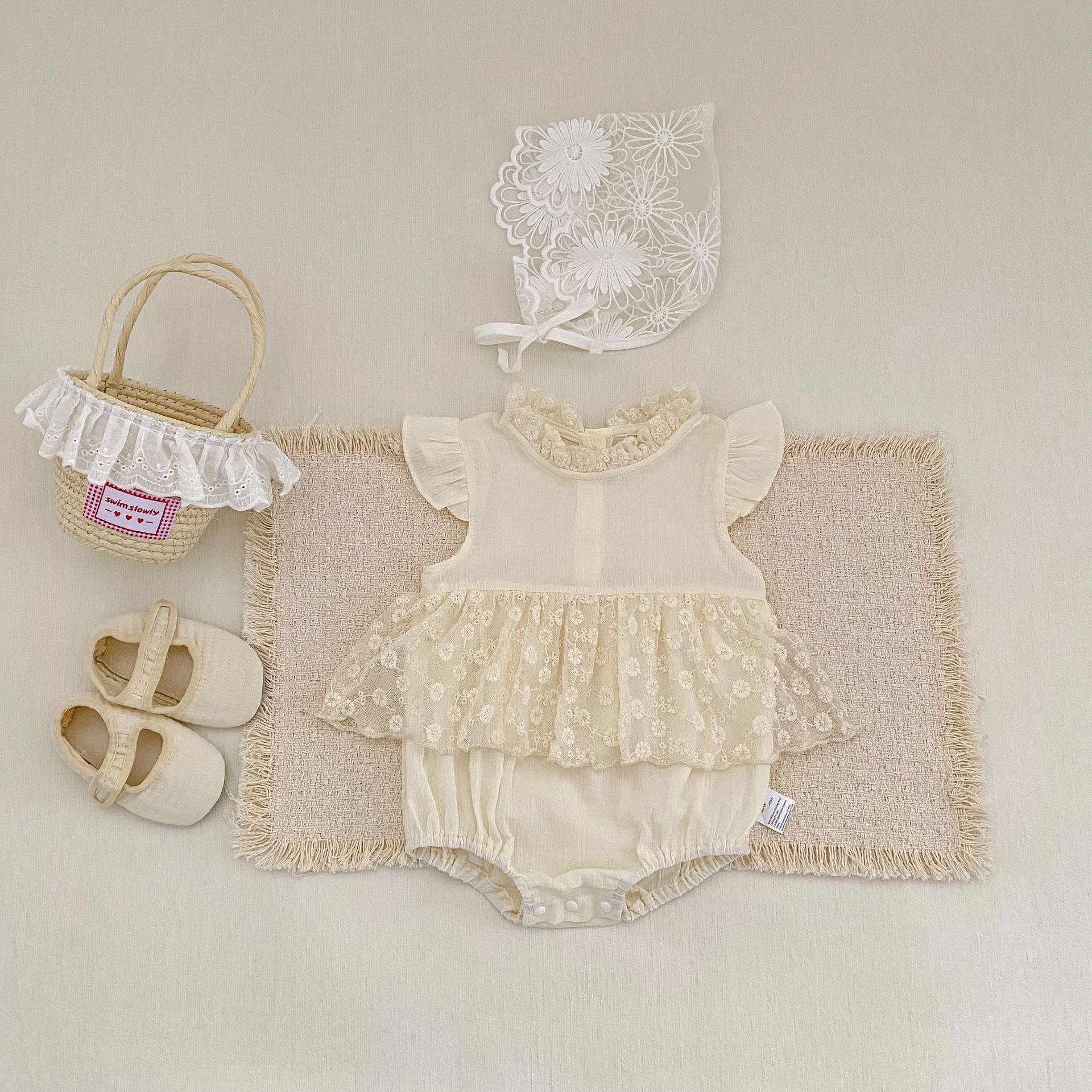 Lace Flutter Sleeve Romper レース フリル袖 ロンパース【mh0012487】 Engepapa ノースリーブロンパース