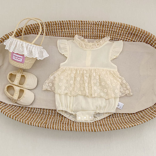 Lace Flutter Sleeve Romper レース フリル袖 ロンパース【mh0012487】 Engepapa ノースリーブロンパース