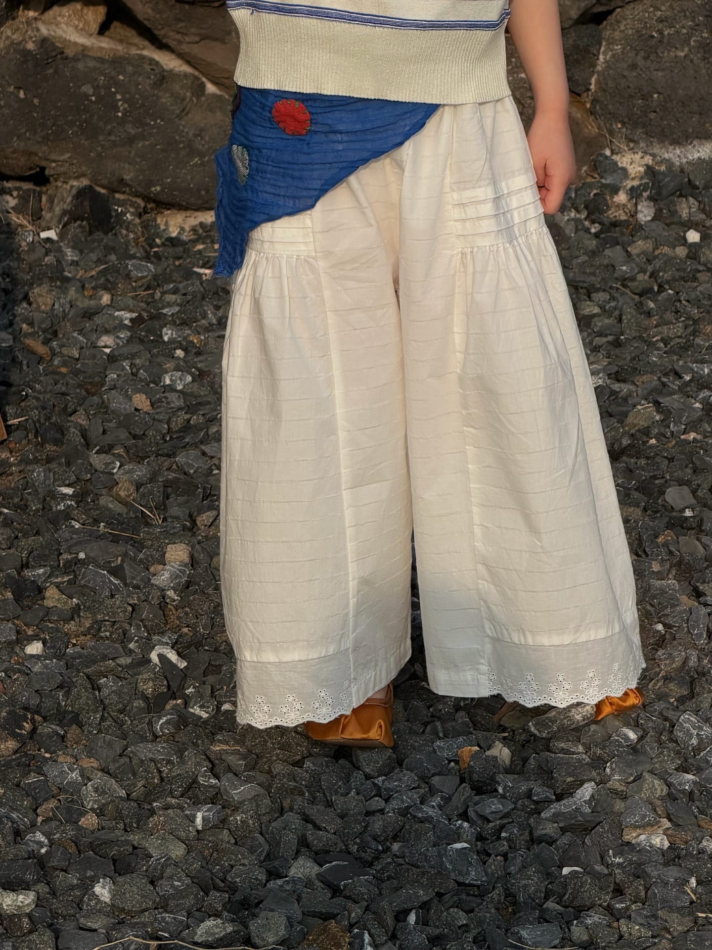 Lace Hem Cotton Wide Pants レース刺繍 ロングパンツ【mh0013399】 White / 90cm Jianzidan ロングパンツ・スウェットパンツ