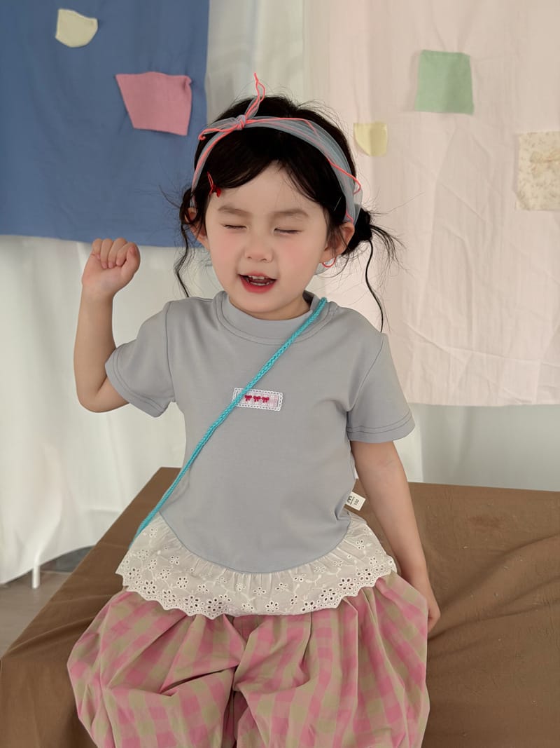 Lace Hem Flutter Sleeve T-Shirt リボンモチーフ 半袖Tシャツ【mh0013112】 Gray Blue / 90cm MaiTianJi 半袖Tシャツ