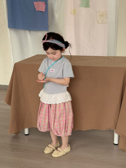 Lace Hem Flutter Sleeve T-Shirt リボンモチーフ 半袖Tシャツ【mh0013112】 MaiTianJi 半袖Tシャツ