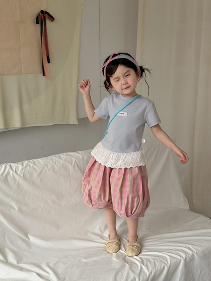Lace Hem Flutter Sleeve T-Shirt リボンモチーフ 半袖Tシャツ【mh0013112】 MaiTianJi 半袖Tシャツ