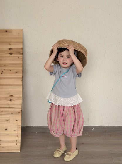 Lace Hem Flutter Sleeve T-Shirt リボンモチーフ 半袖Tシャツ【mh0013112】 MaiTianJi 半袖Tシャツ