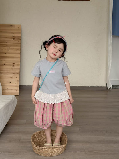 Lace Hem Flutter Sleeve T-Shirt リボンモチーフ 半袖Tシャツ【mh0013112】 MaiTianJi 半袖Tシャツ