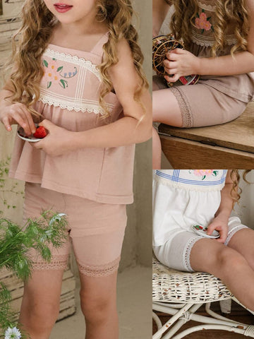 Lace Hem Shorts ストレッチ レース ショートレギンスパンツ【mh0012978】 Strawberry Coral レギンスパンツ