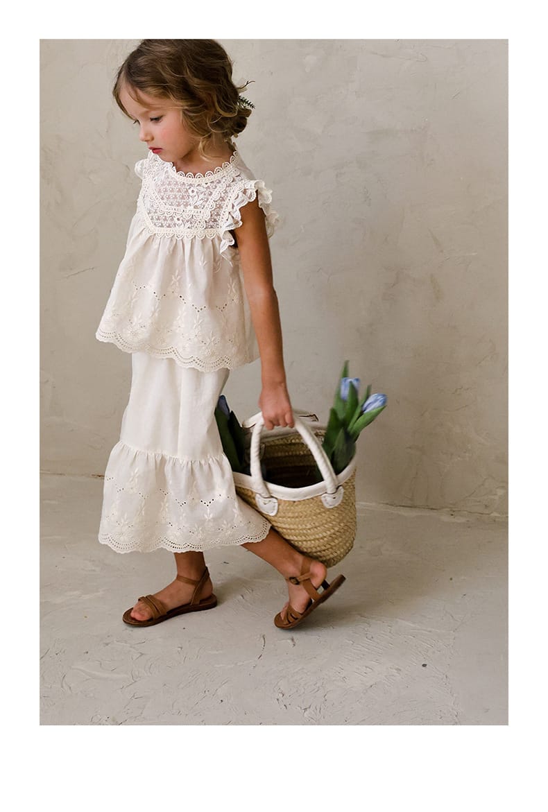 Lace Hem Wide-Leg Pants 刺繍レース ガウチョパンツ【mh0012990】 Strawberry Coral ロングパンツ・スウェットパンツ