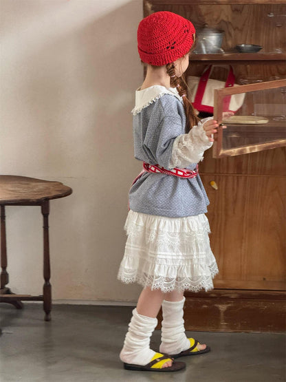 Lace Layered Fake Two-Piece Tee レーススリーブ フェイクレイヤード Tシャツ【mh0012318】 Jianzidan