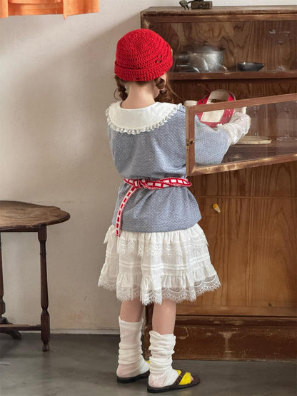 Lace Layered Fake Two-Piece Tee レーススリーブ フェイクレイヤード Tシャツ【mh0012318】 Jianzidan