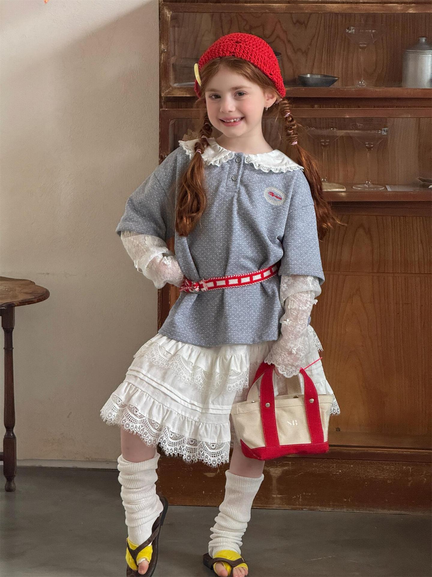 Lace Layered Fake Two-Piece Tee レーススリーブ フェイクレイヤード Tシャツ【mh0012318】 Jianzidan