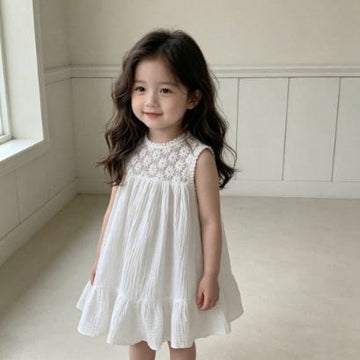 Lace Patchwork Gauze Dress シアーレース ノースリーブワンピース【mh0013108】 BBAMMA ノースリーブワンピース