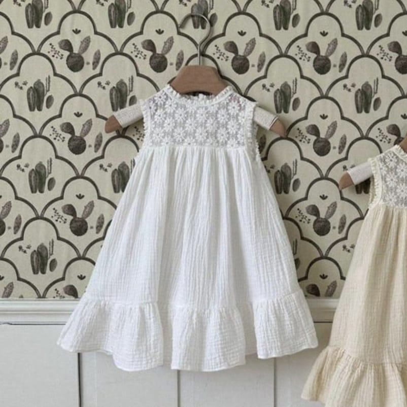 Lace Patchwork Gauze Dress シアーレース ノースリーブワンピース【mh0013108】 Creamy White / 73cm BBAMMA ノースリーブワンピース