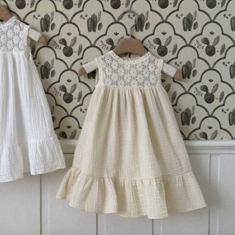 Lace Patchwork Gauze Dress シアーレース ノースリーブワンピース【mh0013108】 Light Apricot / 73cm BBAMMA ノースリーブワンピース