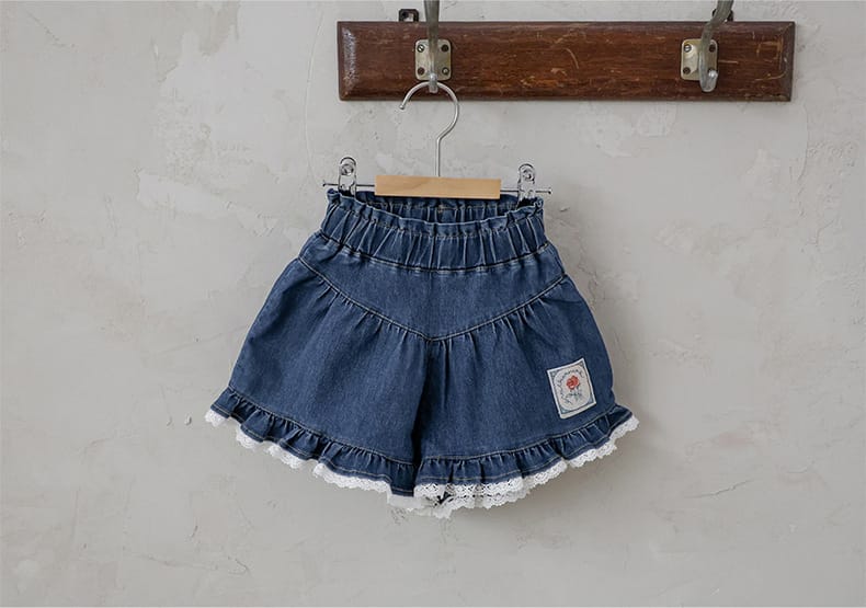Lace Print Denim Shorts フリル デニムショートパンツ【mh0012981】 Strawberry Coral ハーフパンツ・ショートパンツ